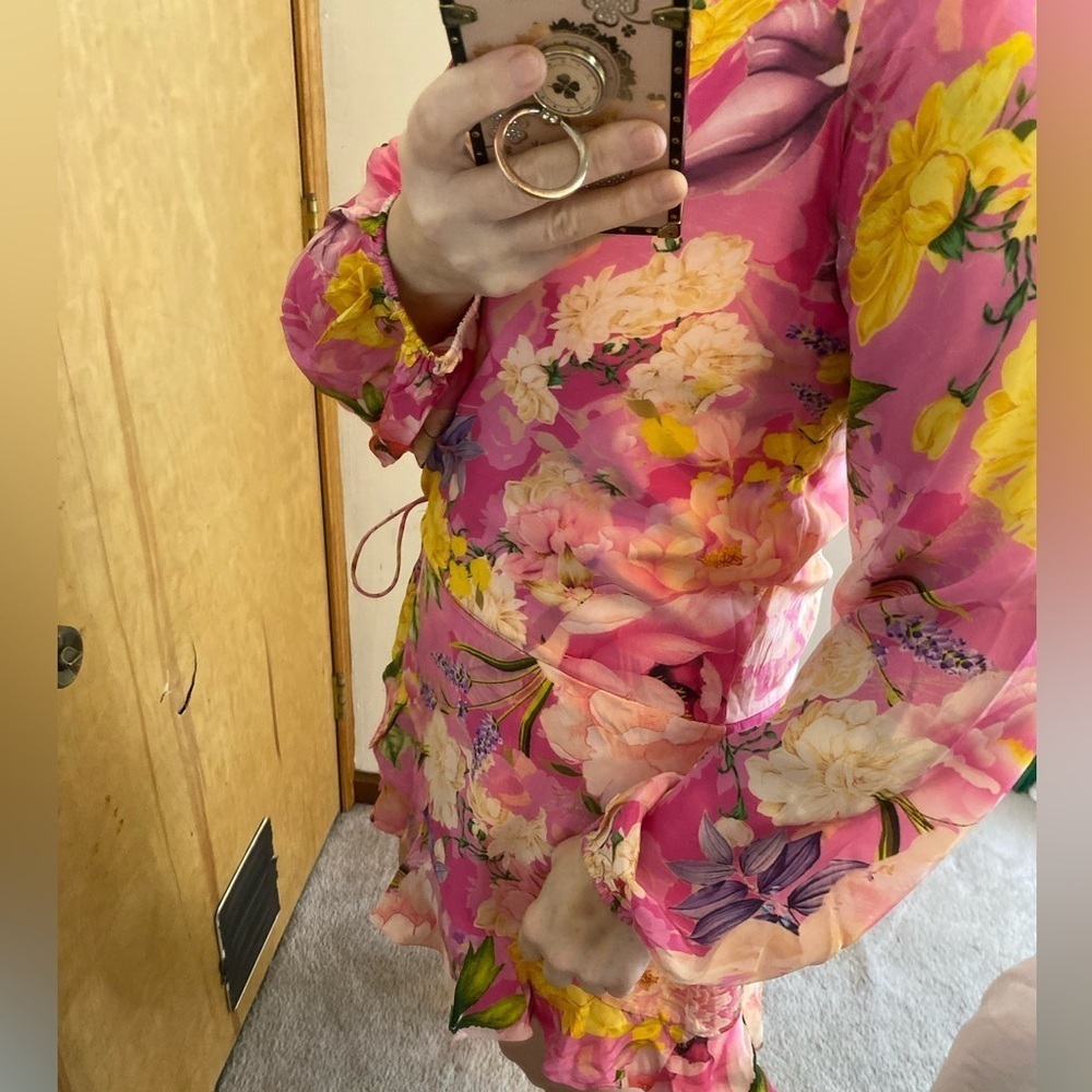 Rococo Sand Pink Floral Long Sleeve Wrap Dress - Picture 4 of 15